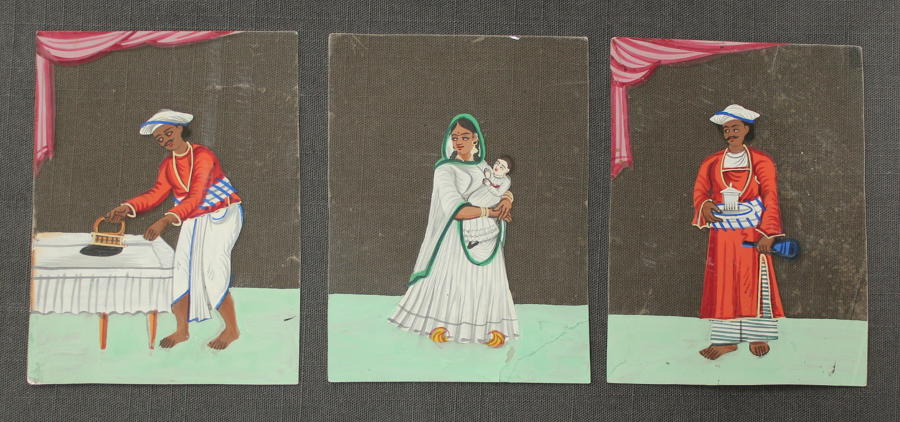Three Indian drawings on mica