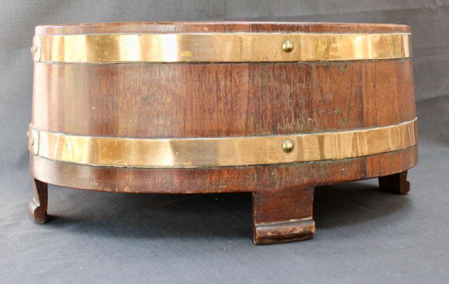 COOPERED OAK AND BRASS BOUND PLANTER